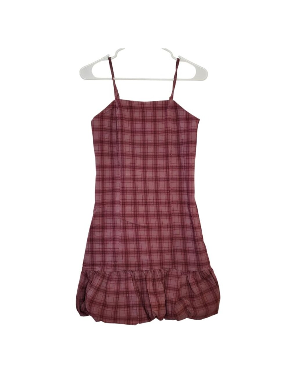 Madden NYC Size M Plaid Pink Spaghetti Strap Mini Dress With Bubble Hem & Adjust - Picture 4 of 10